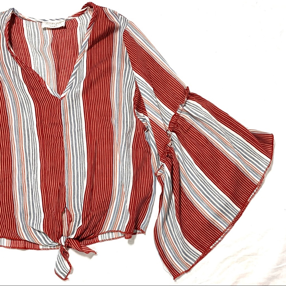 Lavender Field V-neck Striped Top Bell Sleeves - Picture 3 of 11